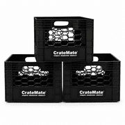 CrateMate Heavy Duty Black Milk Crates for Storage, Organization, More - Versatile & Durable,Stackable 16 Qt 13" x 13" x 11" 3PK