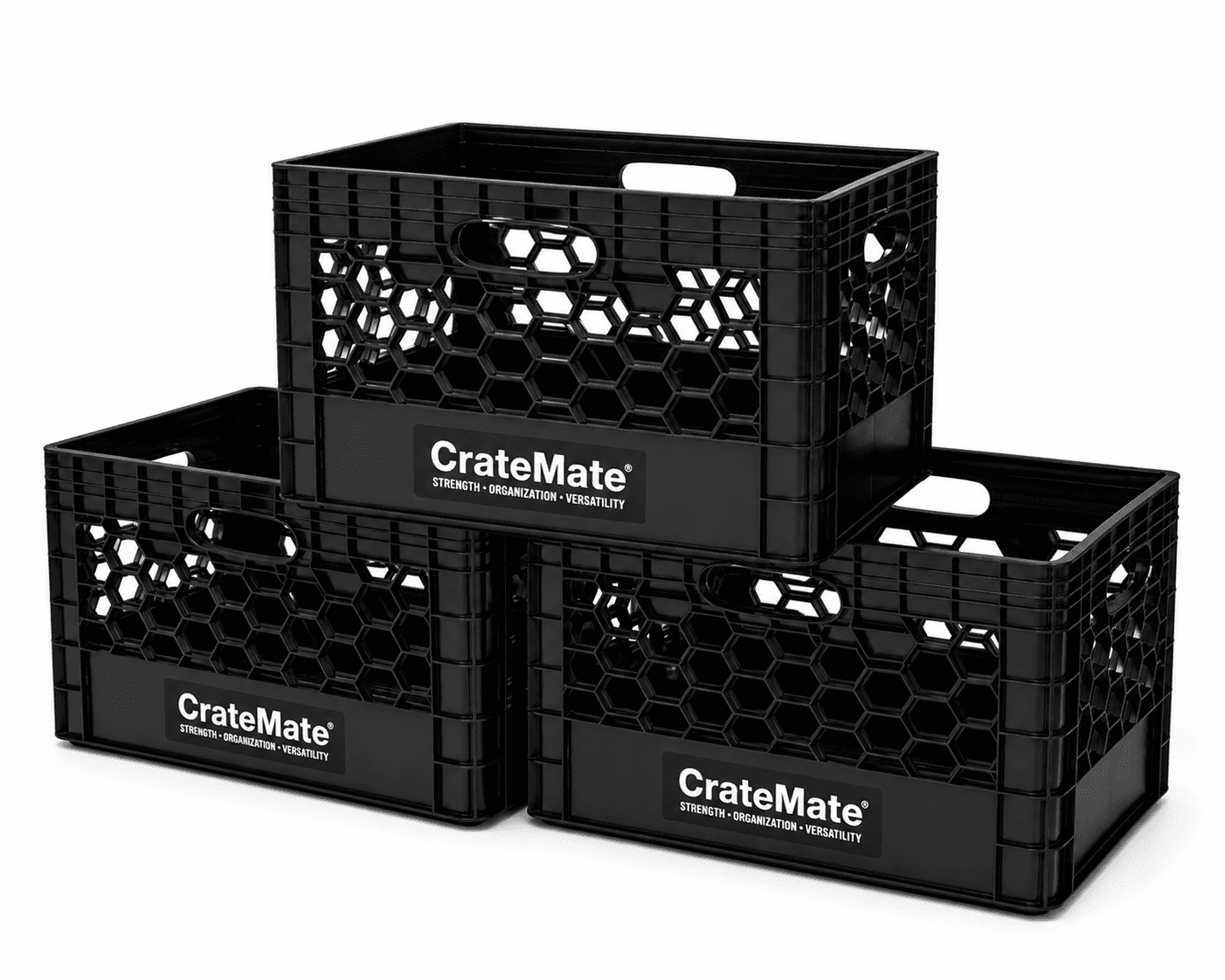 CrateMate Heavy-Duty Black Milk Crates for Storage, Organization, & More - Versatile & Durable Stackable 24QT 18.75" x 13" x 11" 3PK