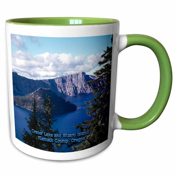 3drose, Crater Lake and Wizard Island in Summer, Klamath County, Oregon, 15oz Two-tone Green Mug