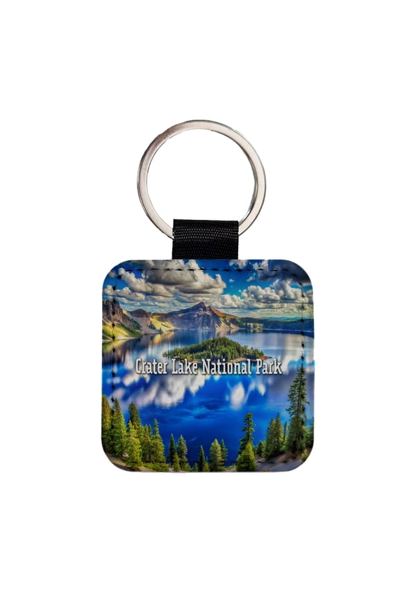 Crater Lake National Park Oregon Faux Leather Square Keychain