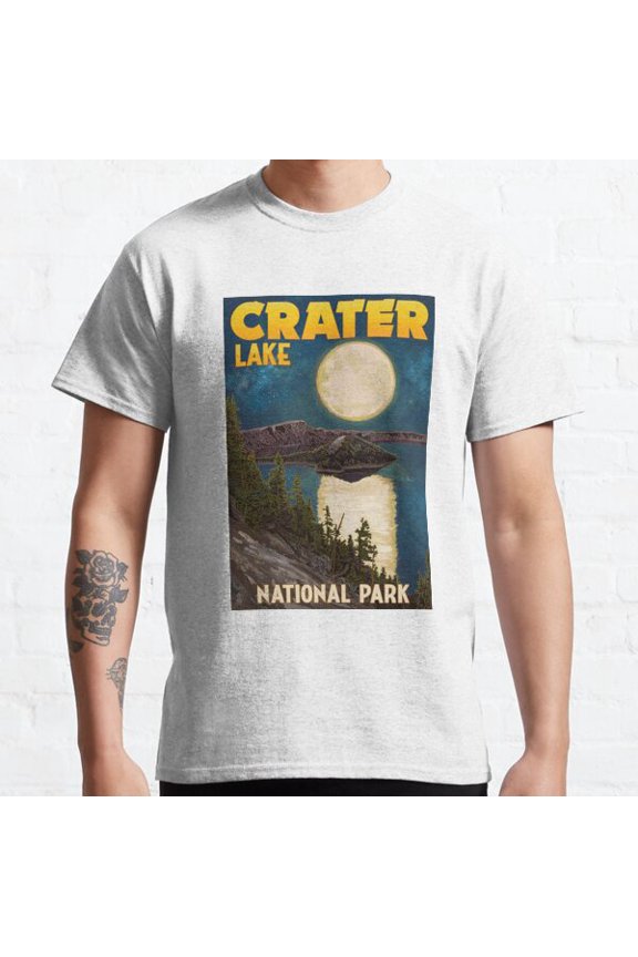 Crater Lake National Park Vintage Travel Decal Night Scene Classic T-shirt