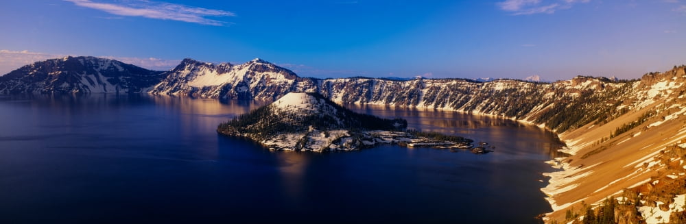 Crater Lake Oregon at winter Canvas Art - Panoramic Images (27 x 9)