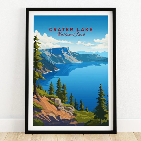 Crater Lake Print National Park Art Print Travel Print Home Décor Gift Illustration Artwork Birthday Present