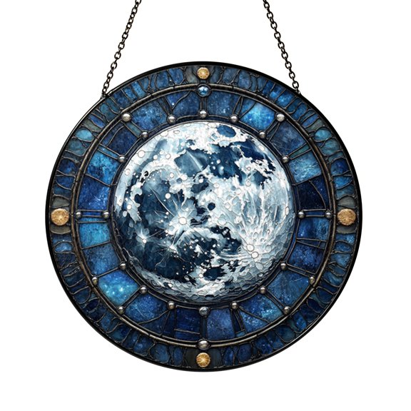 Cratered Moon Stained Glass Style Suncatcher – Celestial Window Decor