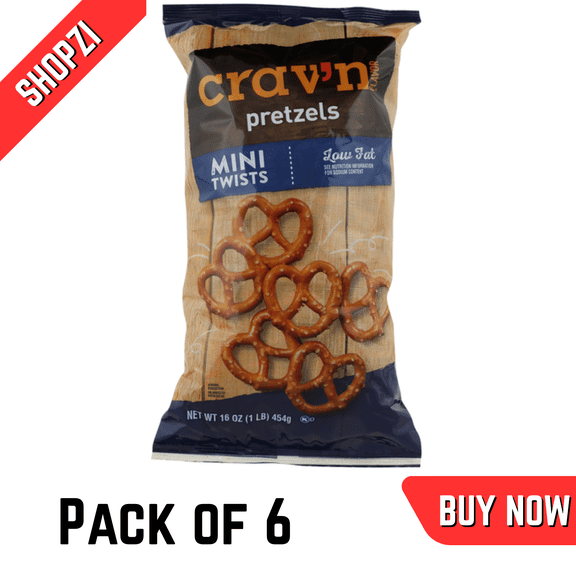 Cravn Flavor Mini Twist Pretzels, Classic Oven Baked, 16 oz Bag, 6 Pack