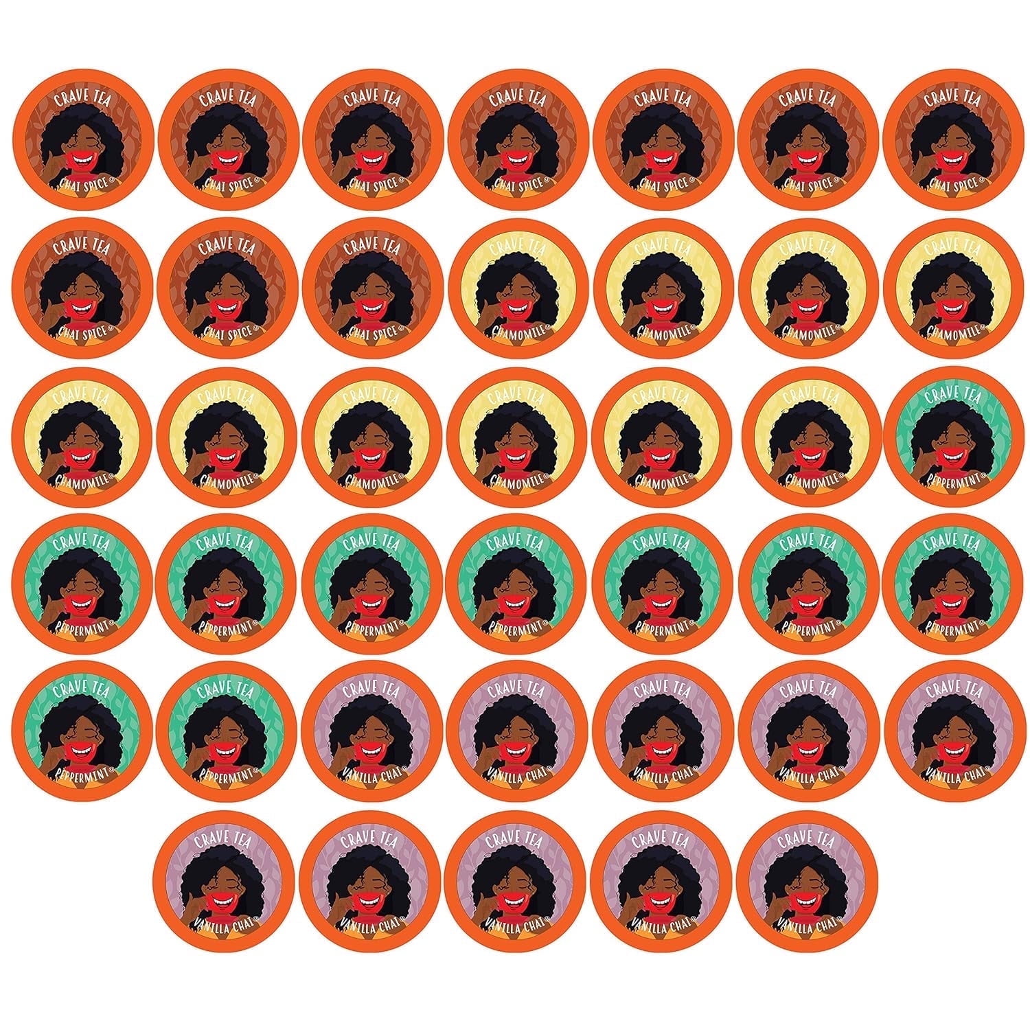 Crave Beverages Tea Pod Variety Pack Chai, Peppermint, Chai Spice, and Chamomile Tea Pods, 40 Pc