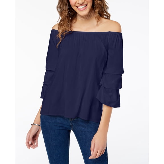 Crave Fame By Almost Famous Juniors Off The Shoulder Tiered Top Navy M