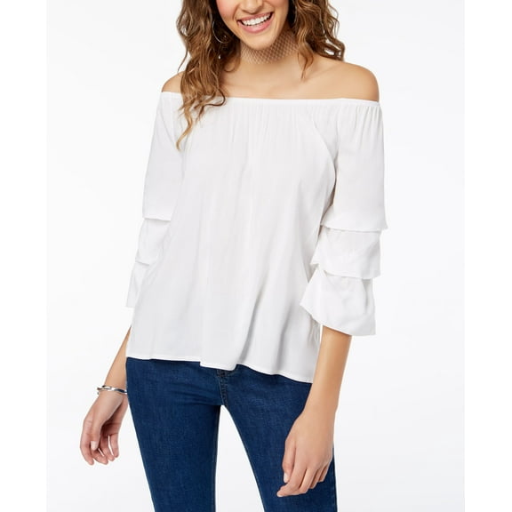 Crave Fame By Almost Famous Juniors Off The Shoulder Tiered Top White M