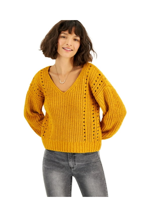 Juniors Chenille Pointelle Sweater, Apricot, Small
