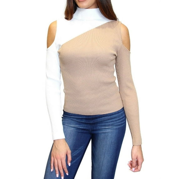 Crave Fame Juniors' Cold-Shoulder Mock-Neck Sweater - Size: Large