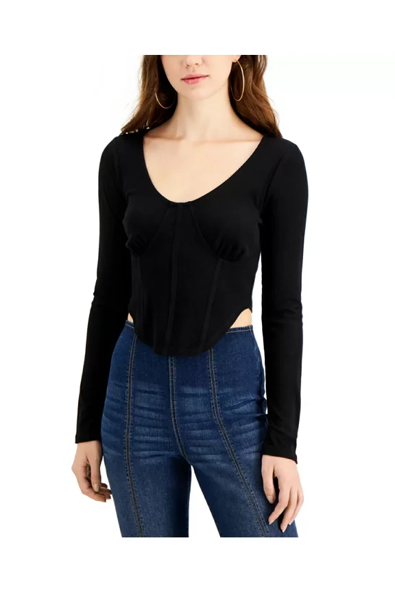 Juniors Cropped Corset-Waist Top, Black/L