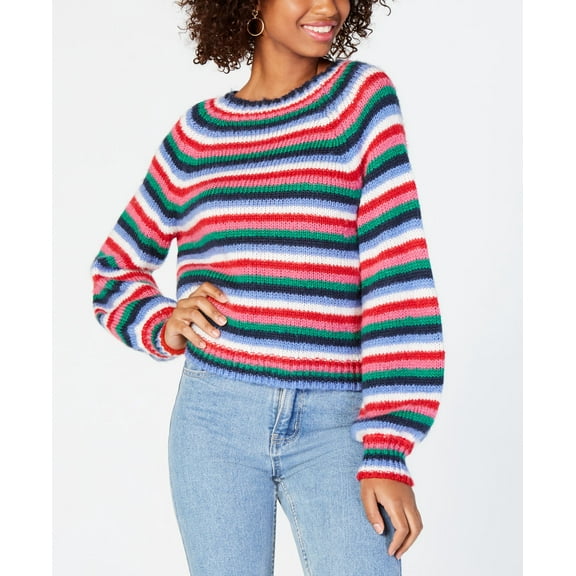 Crave Fame Juniors Fluffy Striped Sweater Aqua Stripe XS