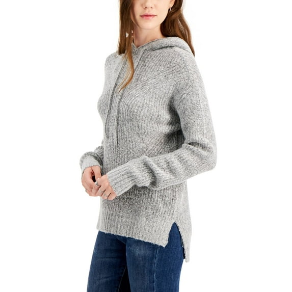 Crave Fame Juniors Hooded Sweater,Light Grey Heather,Medium