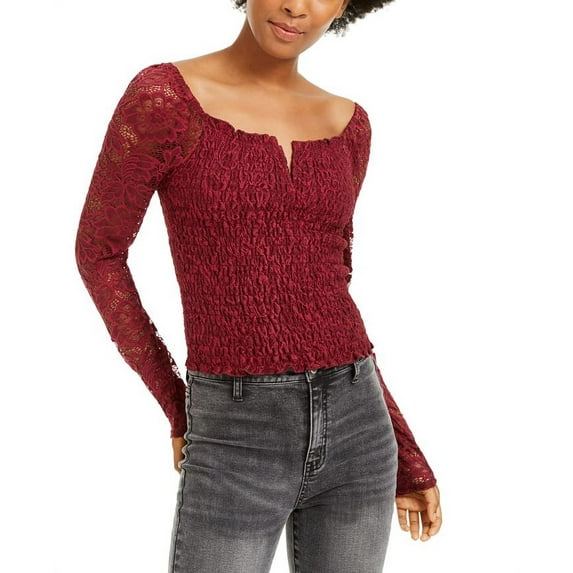 Crave Fame Juniors' Lace Smocked Top Red Size Large