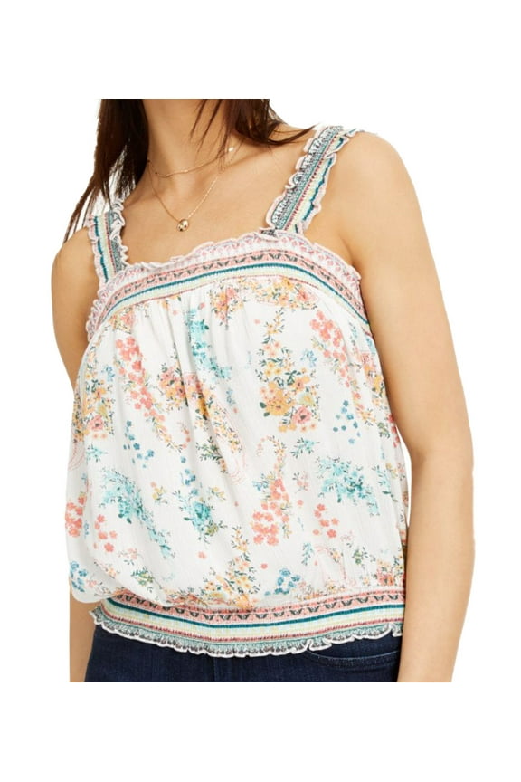 Juniors Printed Smocked Bubble Tank Top