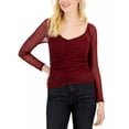 thumbnail image 1 of Crave Fame Juniors' Ruched-Front Mesh-Sleeve Top Brandy Port M B4HP, 1 of 1
