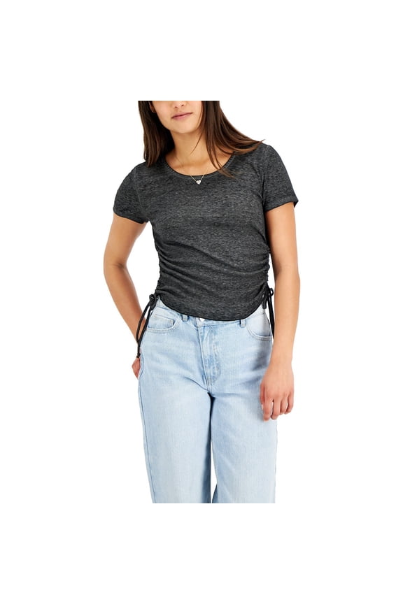 Fame Juniors' Ruched-Side T-Shirt Black M B4HP