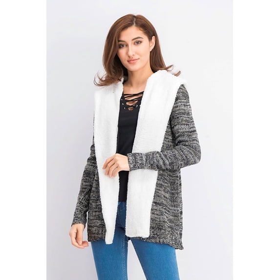 Crave Fame Juniors' Sherpa Trim Cardigan Gray Size Large