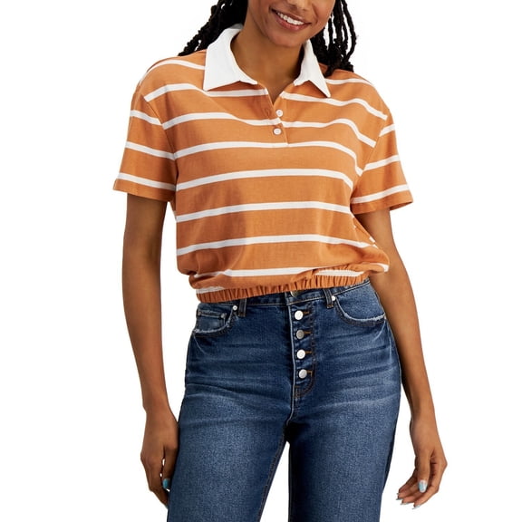 Crave Fame Juniors' Striped Ruby Shirts B4HP (Brown,Juniors,XS)