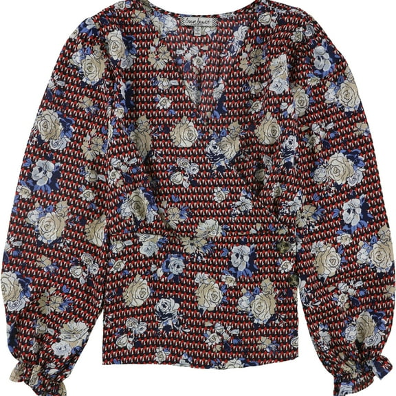 Crave Fame Womens Button-Detail Wrap Blouse, Multicoloured, Medium