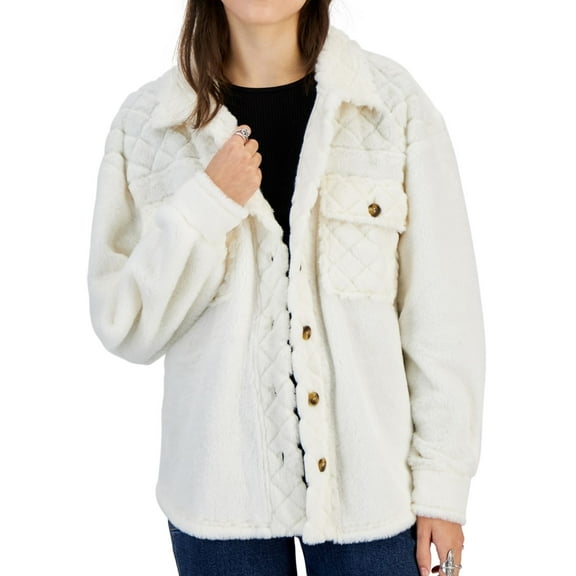 Crave Fame Womens Diamond Quilted Jacket, Off-White, Small