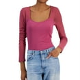 thumbnail image 1 of Crave Fame Womens Flocked Illusion Mesh Knit Blouse, Pink, X-Small, 1 of 1