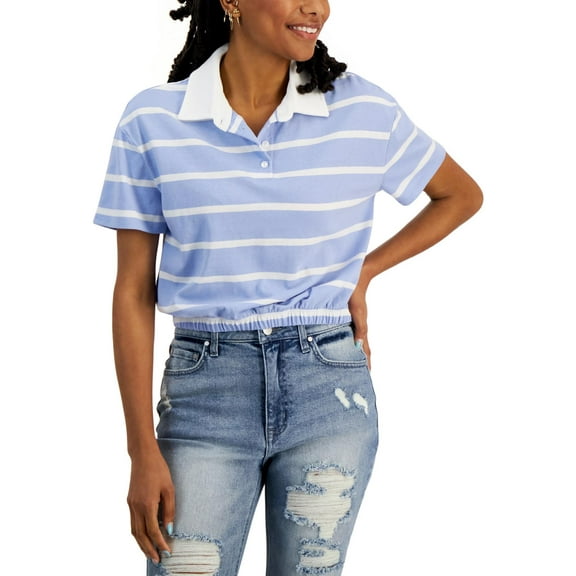 Crave Fame Womens Juniors Cropped Striped Polo Top