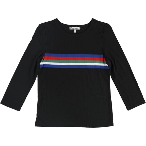 Crave Fame Womens Ribbed Chest Stripes Basic T-Shirt, Black, Large