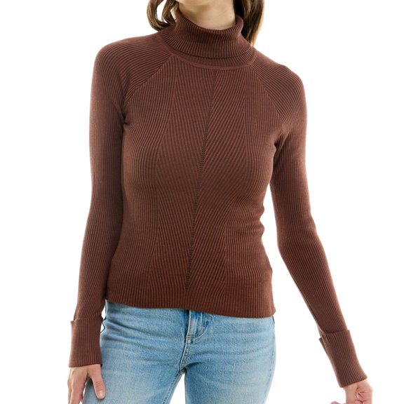 Juniors' Multi-Rib Turtleneck Sweater Brown Chess L