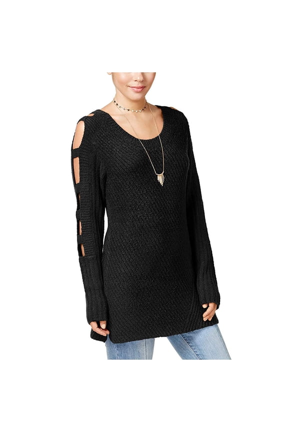 by Almost Famous Juniors' Ladder-Sleeve Sweater (Black, Small)