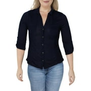 Crave Fame by Almost Famous Womens James Perse Collared Ribbed Blouse Navy S