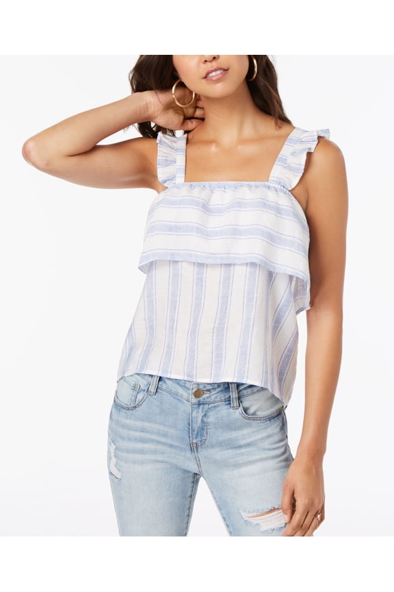 Crave Fame by Almost Famous Womens Juniors Striped Ruffled Tank Top