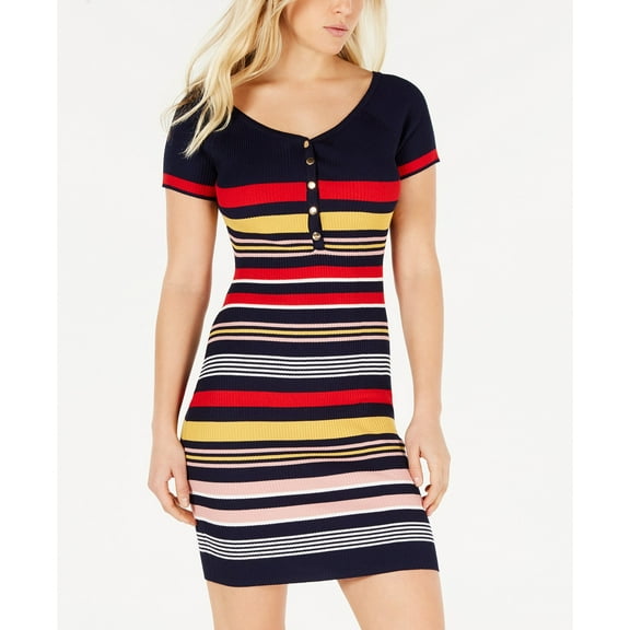 Crave Frame Womens Juniors Bodycon Striped Sweaterdress
