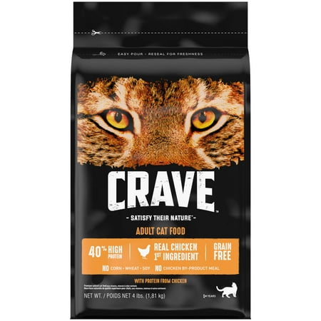 Crave Grain Free Adult High Protein Natural Dry Cat Food With Protein From Chicken, 4 Lb. Bag