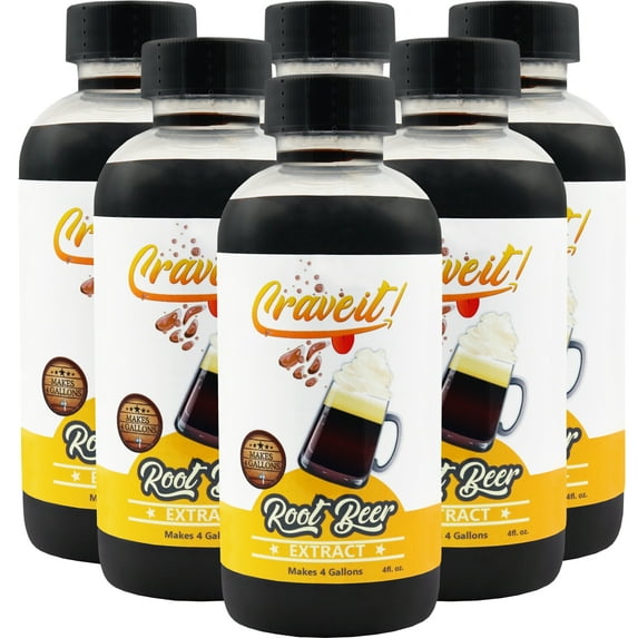 Crave It 4 Ounce Root Beer Extract - Easiest Homemade Root Beer, Makes 4 Gallons - 6 Pack