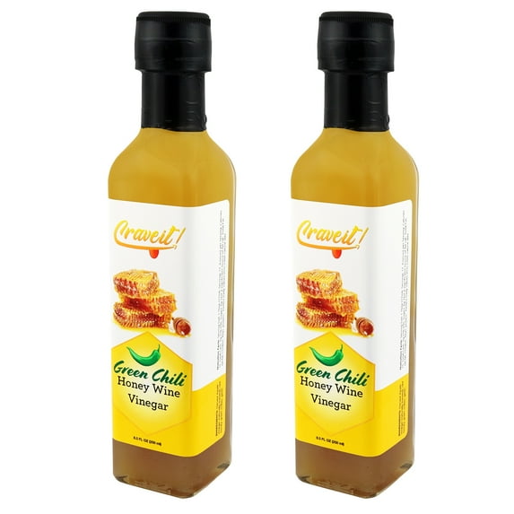 Crave It Green Chili Honey Wine Vinegar - Make tasteful dressings, marinades, and glazes! 8.5 fl oz / 2 Pack
