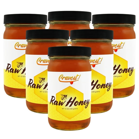 Crave It - Raw & Unfiltered Honey - No Artificial Flavors or Colors, Not Pasturized, and All Natural. 12 oz Glass Jar(6 Pack)