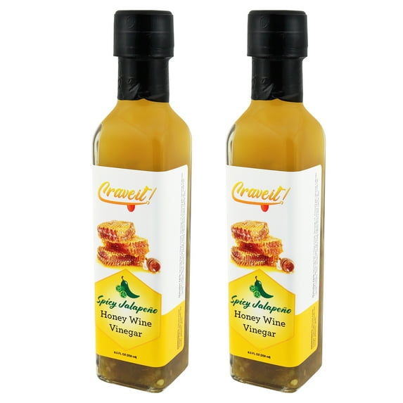 Crave It Spicy Jalapeno Honey Wine Vinegar - Make tasteful dressings, marinades, and glazes! 8.5 fl oz / 2 Pack