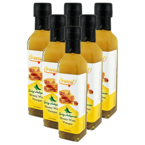 Crave It Spicy Jalapeno Honey Wine Vinegar - Make tasteful dressings, marinades, and glazes! 8.5 fl oz / 6 Pack