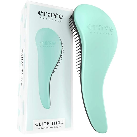 Crave Naturals BIGGIE Glide Thru Detangling Brush - Detangler Hairbrush for Wet or Dry, Curly or Straight Hair - Gentle on Tangles, Ideal Hair Brush and Comb for Adults and Kids - 8.4x3.4-Inch (Mint)