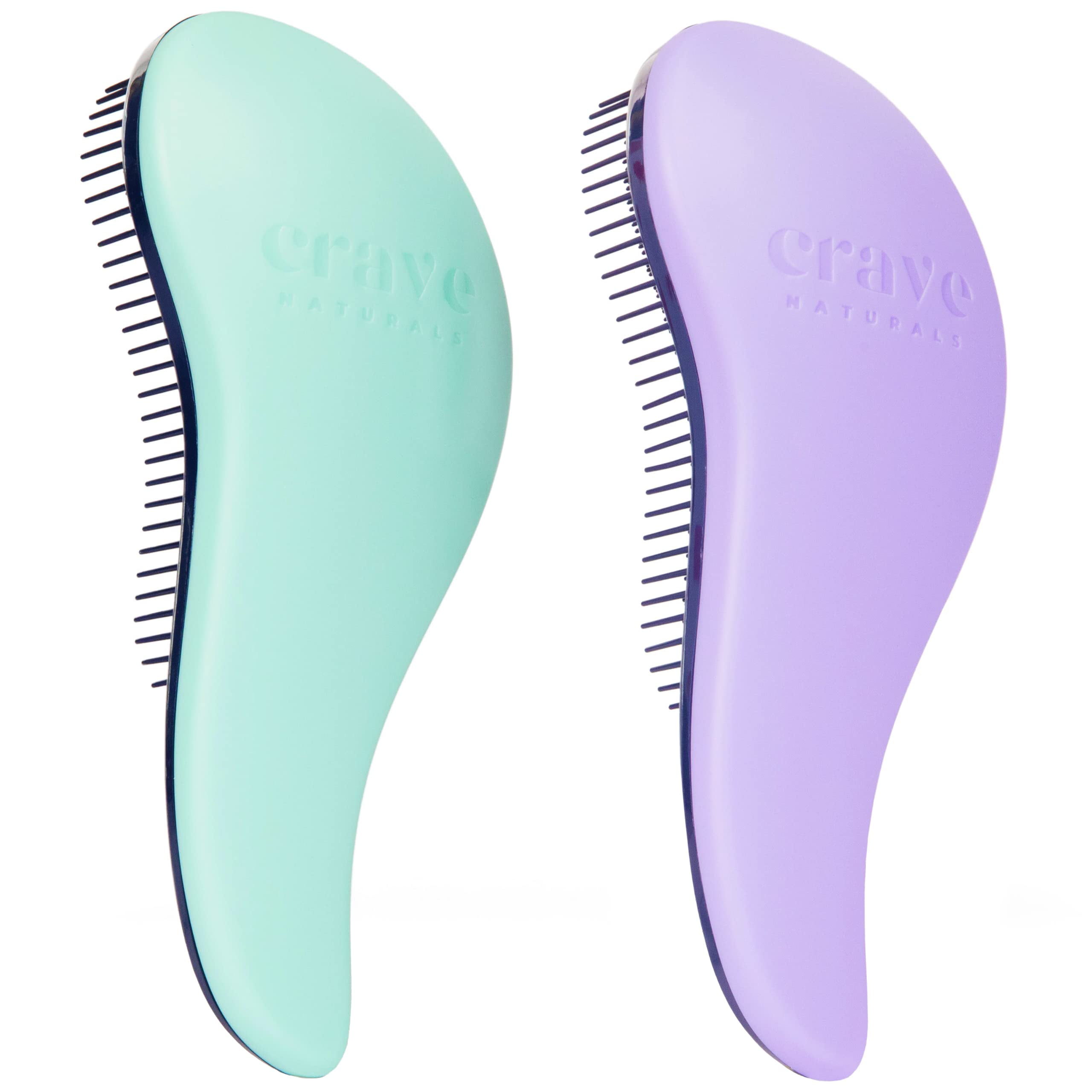 Crave Naturals Glide Thru Detangling Hair Brushes for Adults & Kids Hair - Detangler Hairbrush for Natural, Curly, Straight, Wet or Dry Hair - Hair Brushes for Women - 2 Pack - Turquoise & Purple