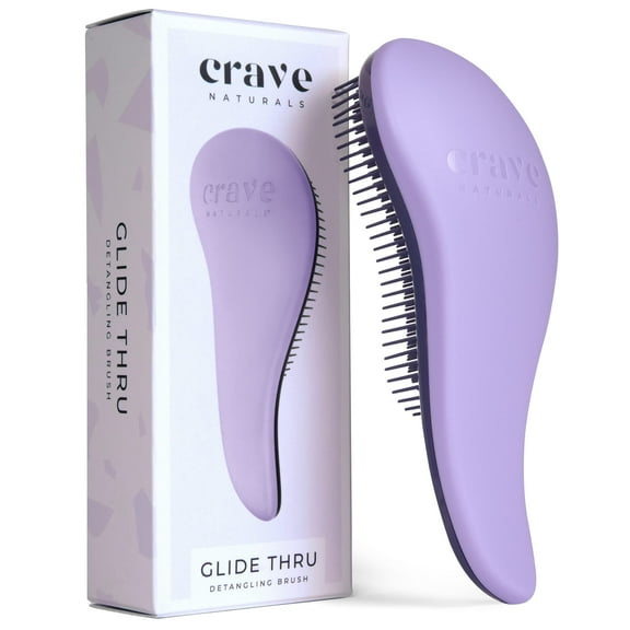 Crave Naturals Glide Thru Detangling Brush for Natural, Curly, Straight, Wet or Dry Hair - Gentle Detangler Brush Styling Tool for Adults, Kids, Toddlers and Little Girls - 7.5 x 3 in, Purple