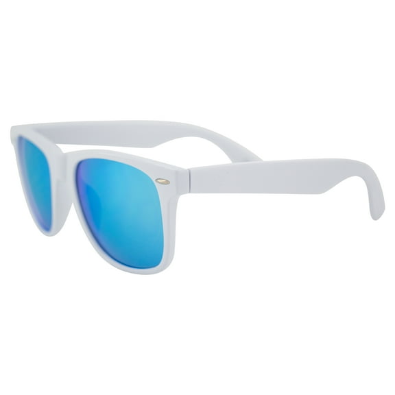 Crave Retro III Sunglasses Men Women Fashion White Frame 100% UV Protection w/ Blue Mirror Lens