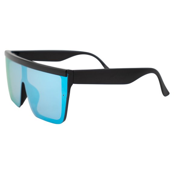 Crave The Boss Fashion Oversized Sunglasses Men Women Square Frames Black Temples w/ Blue Mirror Lens
