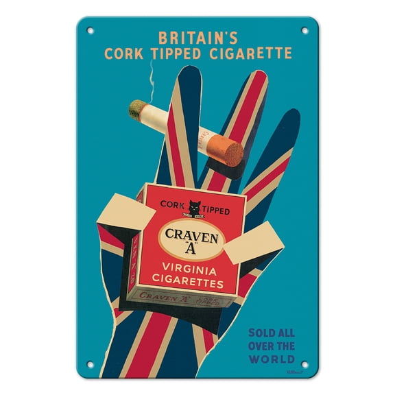 Craven “A” Virginia Cork Tipped Cigarettes - Vintage Advertising Poster by Bernard Villemot c.1951 - 8 x 12 inch Vintage Metal Tin Sign