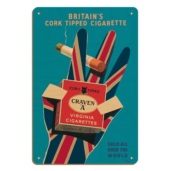 Craven “A” Virginia Cork Tipped Cigarettes - Vintage Advertising Poster by Bernard Villemot c.1951 - 8 x 12 inch Vintage Wood Art Sign