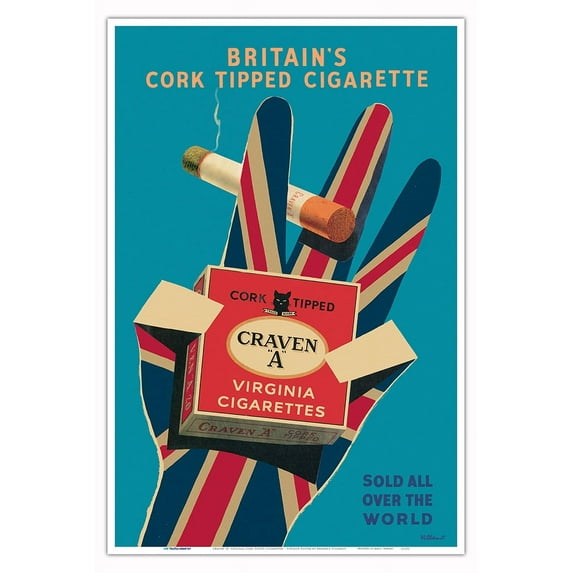 Craven “A” Virginia Cork Tipped Cigarettes - Vintage Advertising Poster by Bernard Villemot c.1951 - Master Art Print (Unframed) 12in x 18in
