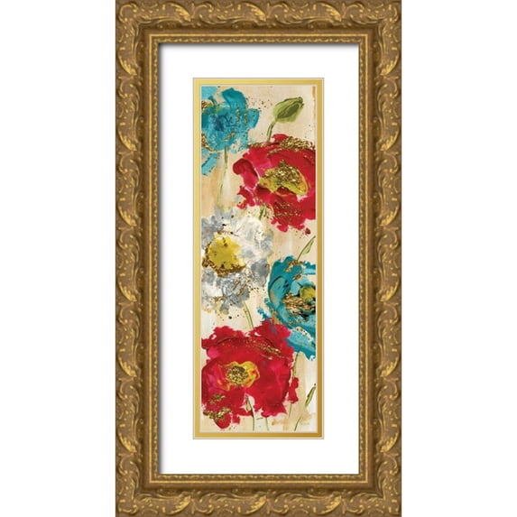 Craven, Katrina 11x24 Gold Ornate Wood Framed with Double Matting Museum Art Print Titled - Poppy Spirit I