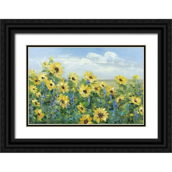 Craven, Katrina 14x11 Black Ornate Wood Framed with Double Matting Museum Art Print Titled - Sunflower Fields Forever