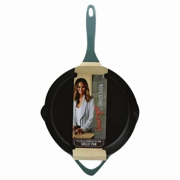 Cravings by Chrissy Teigen 123125.01 11 in. Round Enameled Cast Iron Skillet, Ombre Green